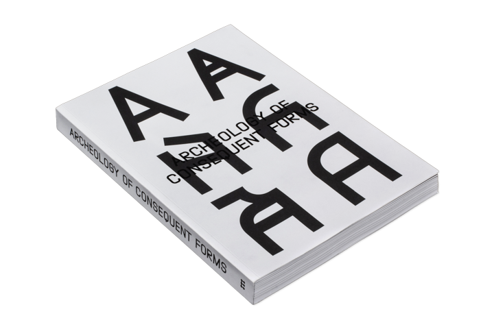 Cover of the specimen book Archeology of Consequent Forms designed by Orlando Brunner published by Maxitype