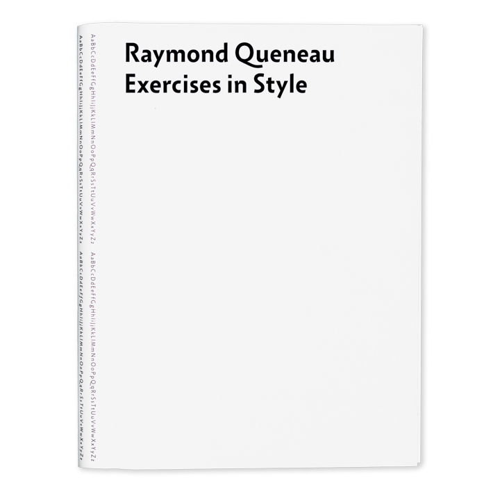 Cover of the specimen book Raymond Queneau Excercises in Style for the typeface Pastiche designed by Orlando Brunner